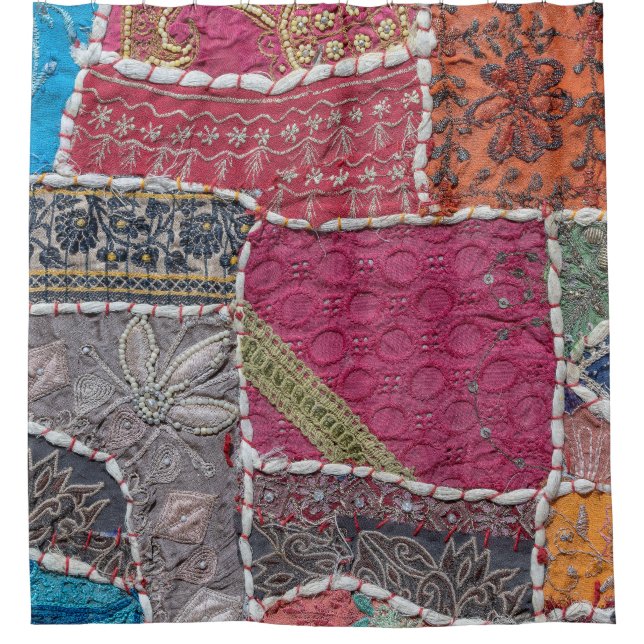 Farbige Patchwork-Teppiche Details Duschvorhang (Vorderseite)