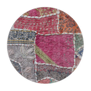 Farbige Patchwork-Teppiche Details Schneidebrett
