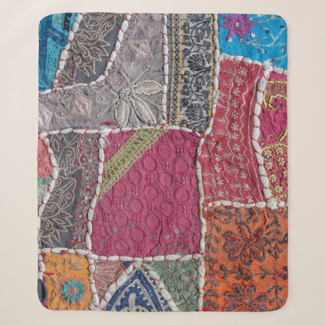 Farbige Patchwork-Teppiche Details Sherpadecke (Vorderseite)