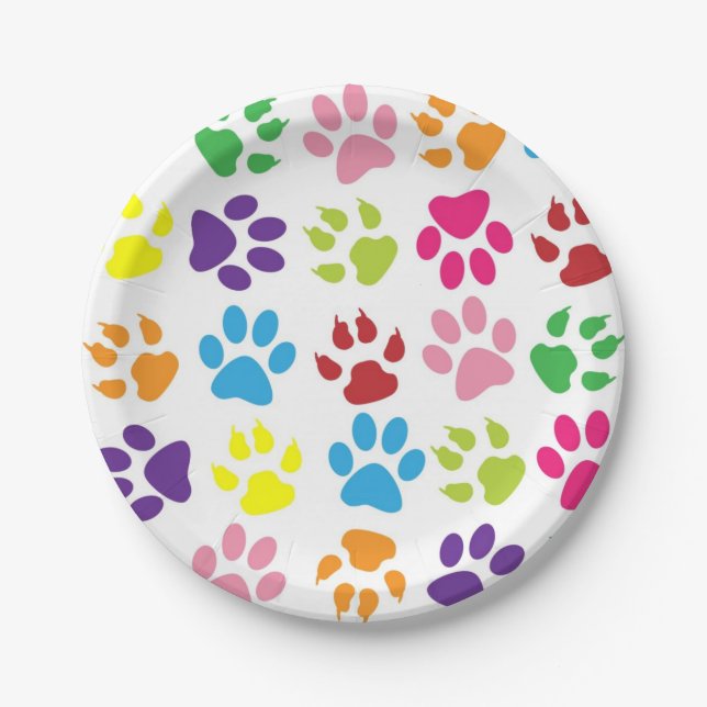 Farbige Paw Print Paper-Teller Pappteller (Vorderseite)