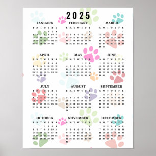 Farbige Paw Prints 2025 Wall Calendar Poster