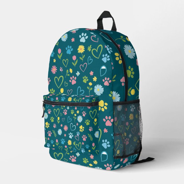 Farbige Paw Prints & Hearts Rucksack Niedlich (Rückseitige Ecke Rechts)