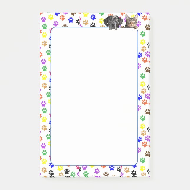 Farbige Paw-Prints mit Hund und Katze 4 x 6 Post-it Klebezettel (Vorderseite)