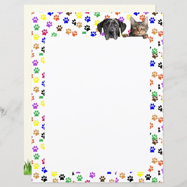 Farbige Paw-Prints mit Hund und Katze 8,5 x 11 (Vorne/Hinten)