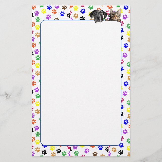 Farbige Paw-Prints mit Hunde- und Katzengeschirr Briefpapier (Vorderseite)