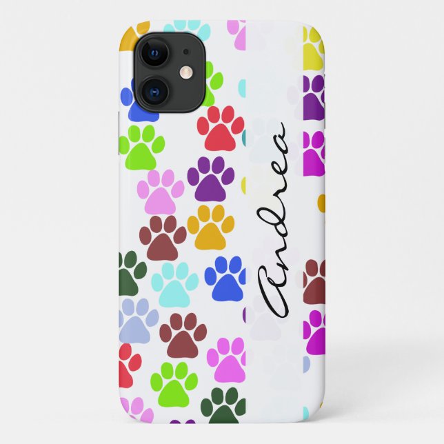 Farbige Paws, Muster, Hundepaws, Ihr Name Case-Mate iPhone Hülle (Rückseite)