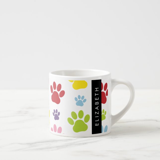 Farbige Paws, Muster, Hundepaws, Ihr Name Espressotasse (Rechts)