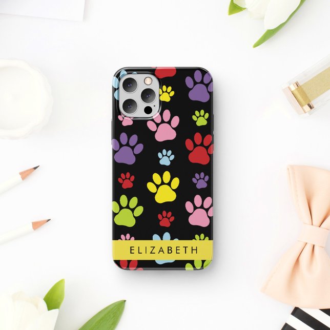 Farbige Paws, Muster, Hundepaws, Ihr Name iPhone 16 Hülle (Von Creator hochgeladen)