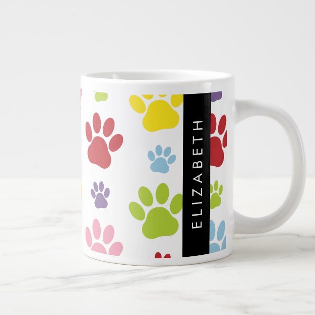Farbige Paws, Muster, Hundepaws, Ihr Name Jumbo-Tasse (Rechts)