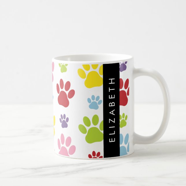 Farbige Paws, Muster, Hundepaws, Ihr Name Kaffeetasse (Rechts)