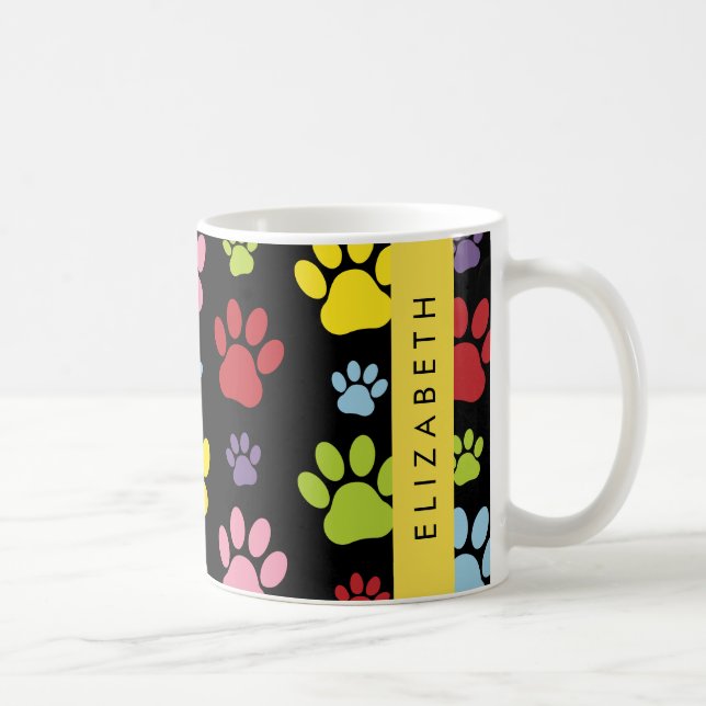 Farbige Paws, Muster, Hundepaws, Ihr Name Kaffeetasse (Rechts)