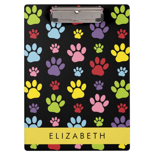 Farbige Paws, Muster, Hundepaws, Ihr Name Klemmbrett (Vorderseite)