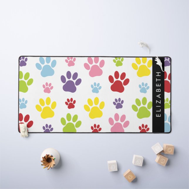 Farbige Paws, Muster, Hundepaws, Ihr Name Schreibtischunterlage (Kindertisch)