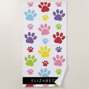 Farbige Paws, Muster, Hundepaws, Ihr Name Strandtuch