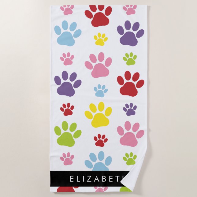 Farbige Paws, Muster, Hundepaws, Ihr Name Strandtuch (Vorderseite)