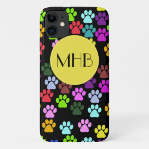Farbige Paws, Muster, Hundepaws, Monogramm Case-Mate iPhone Hülle