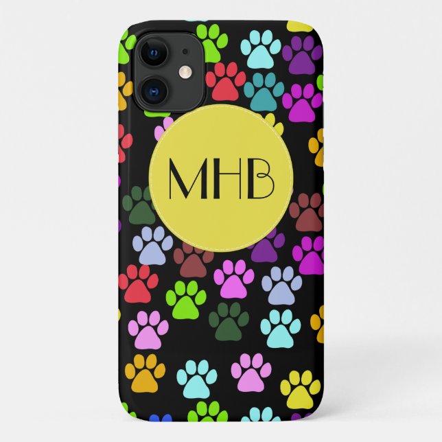 Farbige Paws, Muster, Hundepaws, Monogramm Case-Mate iPhone Hülle (Rückseite)