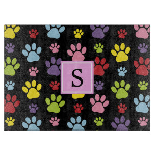 Farbige Paws, Muster, Hundepaws, Monogramm Schneidebrett