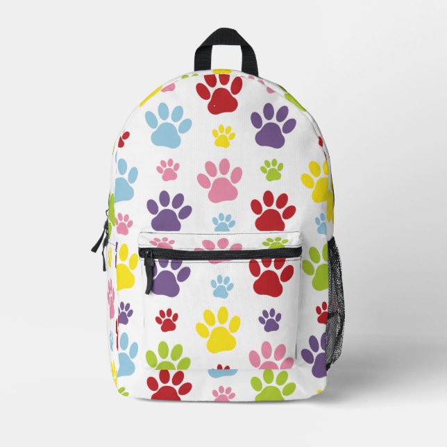 Farbige Paws, Muster, Hundeschlitten, Paw Prints Bedruckter Rucksack (Vorderseite)