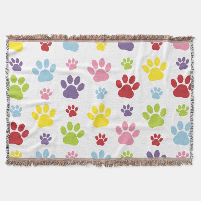 Farbige Paws, Muster, Hundeschlitten, Paw Prints Decke (Vorderseite)