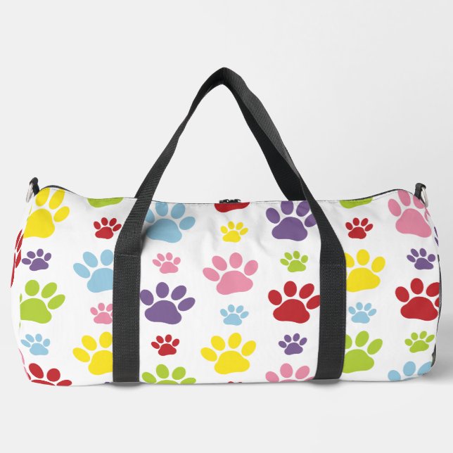 Farbige Paws, Muster, Hundeschlitten, Paw Prints Duffle Bag (Vorderseite)