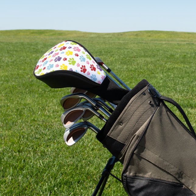 Farbige Paws, Muster, Hundeschlitten, Paw Prints Golf Headcover (In SItu)