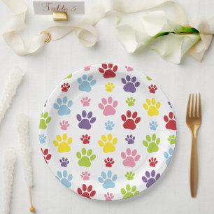 Farbige Paws, Muster, Hundeschlitten, Paw Prints Pappteller