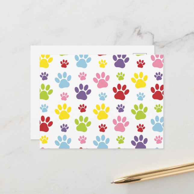 Farbige Paws, Muster, Hundeschlitten, Paw Prints Postkarte (Vorderseite/Rückseite Beispiel)