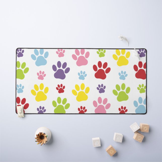 Farbige Paws, Muster, Hundeschlitten, Paw Prints Schreibtischunterlage (Kindertisch)