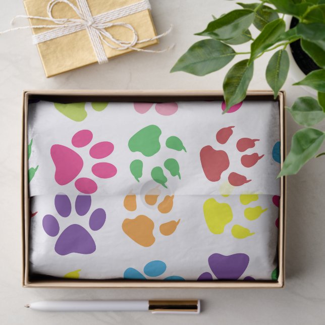 Farbige Paws, Muster, Hundeschlitten, Paw Prints Seidenpapier (Geschenk)
