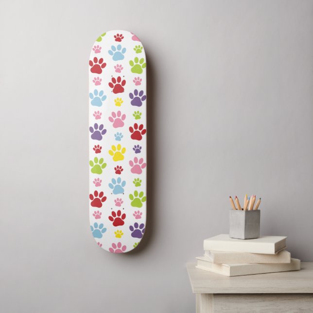 Farbige Paws, Muster, Hundeschlitten, Paw Prints Skateboard (Wandkunst)