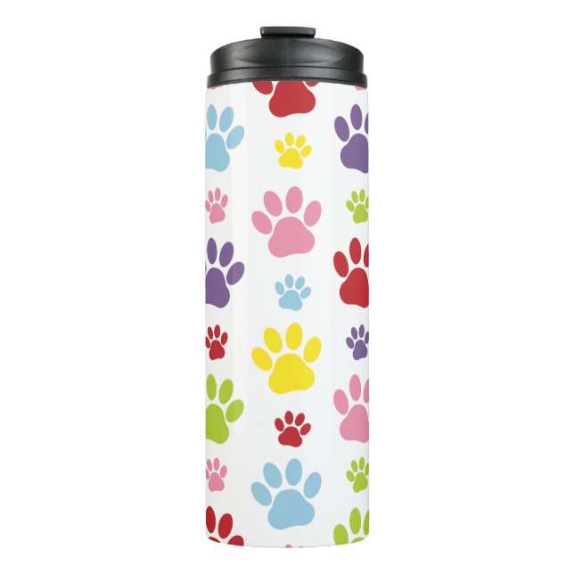 Farbige Paws, Muster, Hundeschlitten, Paw Prints Thermosbecher (Vorderseite)