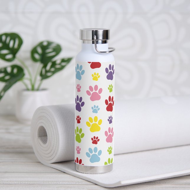 Farbige Paws, Muster, Hundeschlitten, Paw Prints Trinkflasche (Yoga)