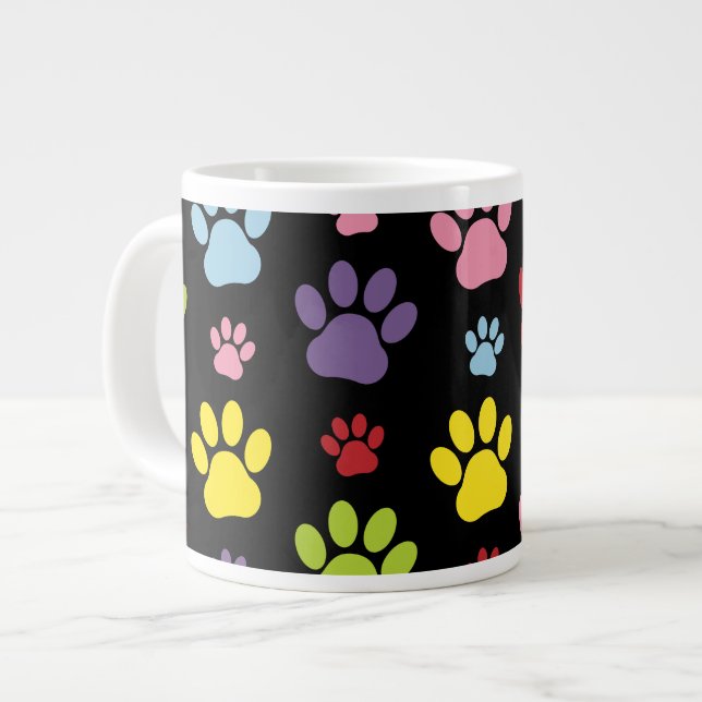 Farbige Paws, Muster, Paw Prints, Hundeschrauben Jumbo-Tasse (Vorderseite Links)