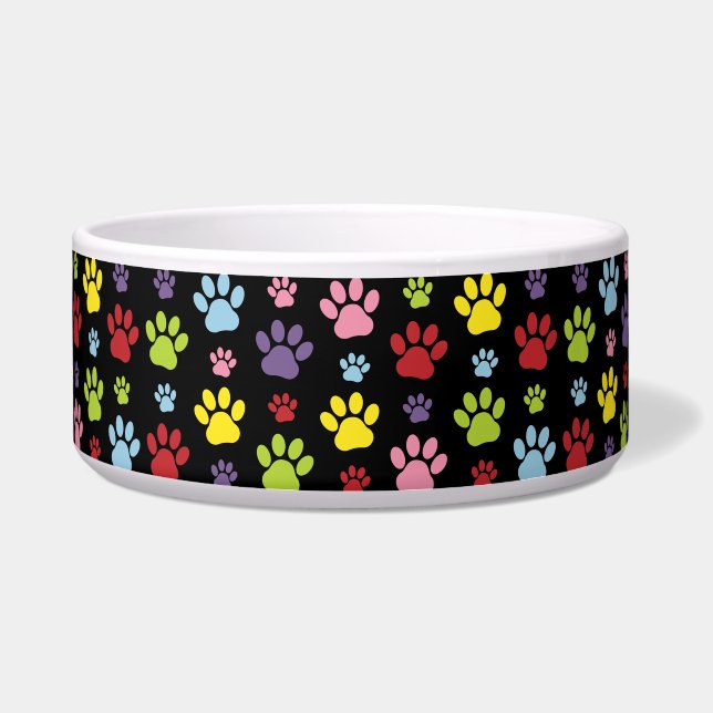 Farbige Paws, Muster, Paw Prints, Hundeschrauben Napf (Vorderseite)