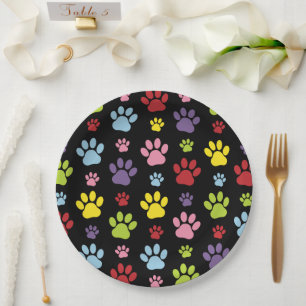 Farbige Paws, Muster, Paw Prints, Hundeschrauben Pappteller