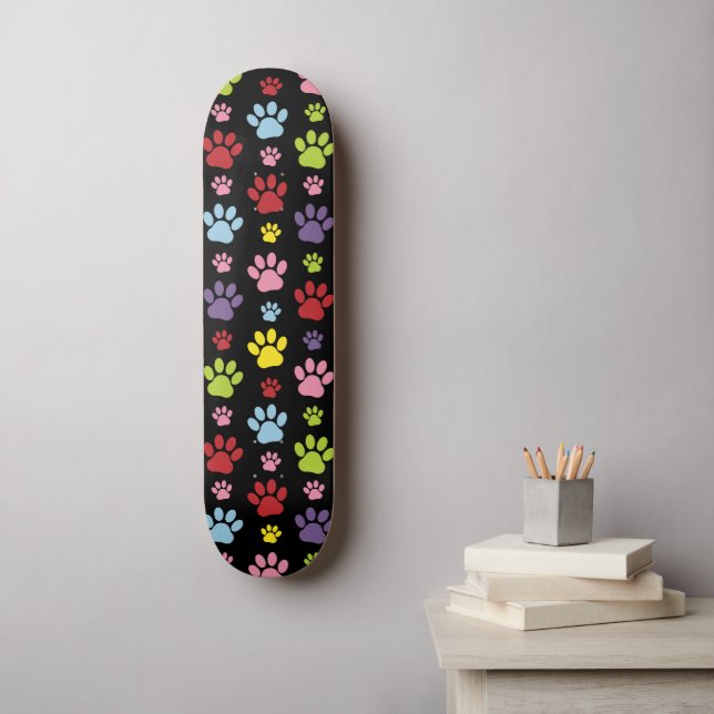 Farbige Paws, Muster, Paw Prints, Hundeschrauben Skateboard (Wandkunst)