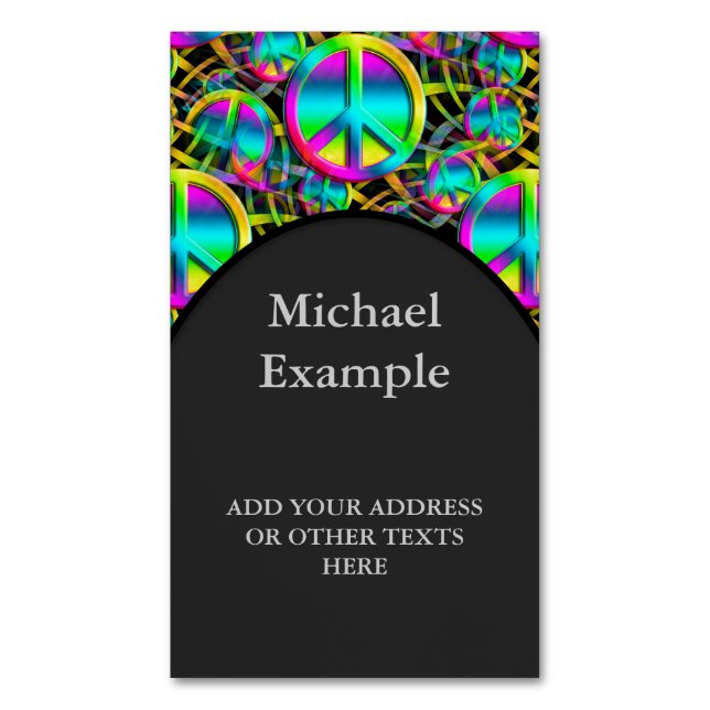Farbige PEACE nahtlose Muster + Ihre Ideen Magnetische Visitenkarte (Vorderseite Vertikal)