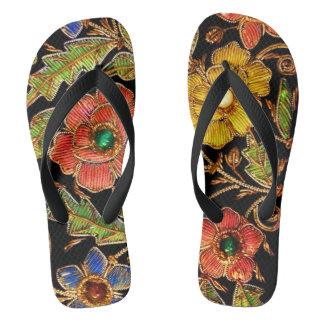 Farbige Perlenblumen auf Velours Flip Flops