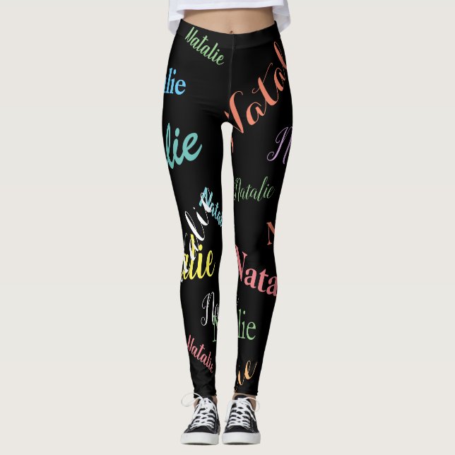 Farbige Personalisierte Namenstypografie-Muster Leggings (Vorderseite)