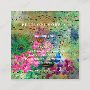 Farbige Pfauen-Collage-Makeup-Artist-Quadrat Quadratische Visitenkarte