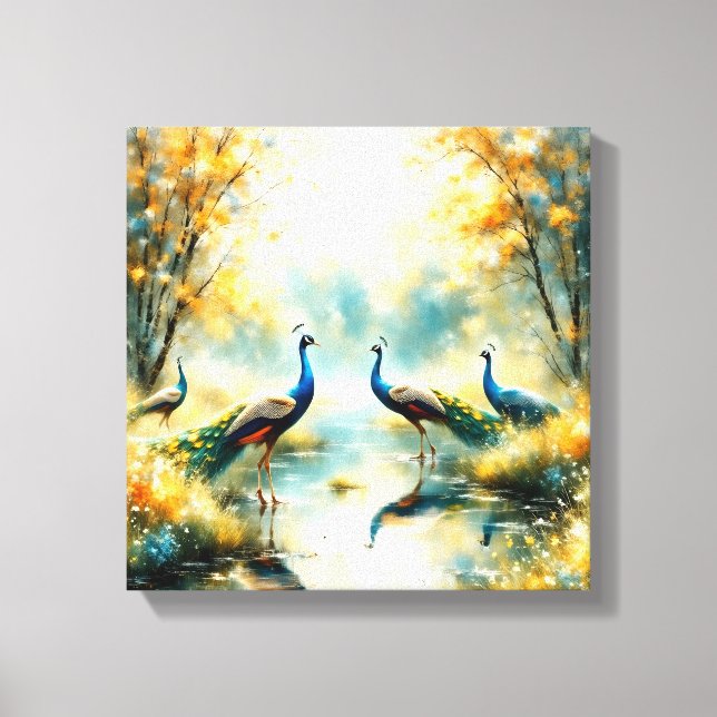 Farbige Pfauen Leinwand Kunst (Vorderseite)