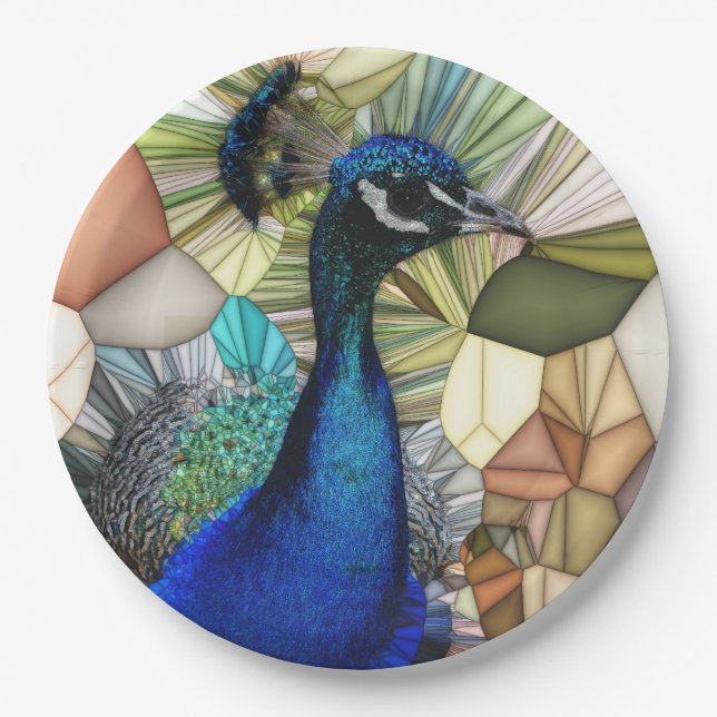 Farbige Pfauenmosaikpapier-Teller Pappteller (Vorderseite)