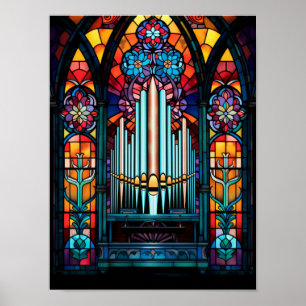 Farbige Pfeifenorgel Kathedrale Buntglas Kunst Poster