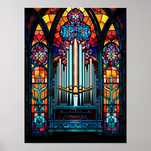 Farbige Pfeifenorgel Kathedrale Buntglas Kunst Poster (Vorne)