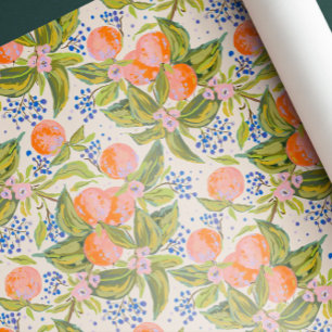 Farbige Pfirsiche mit Blumen Geschenkpapier
