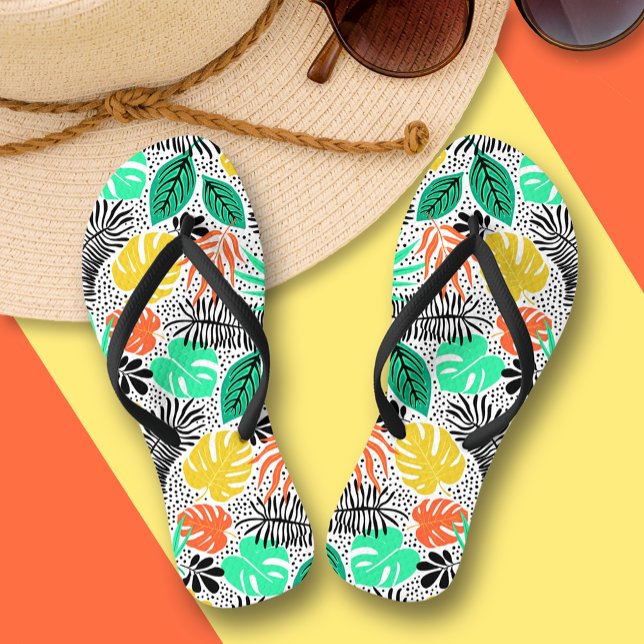Farbige Pflanze und Punkte Flip Flops (Colorful tropical plants and leaves flip flops)