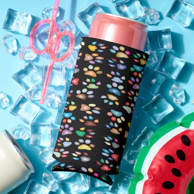 Farbige Pfoten drucken schwarz Selters Dosenkühler (In Situ Sommer)