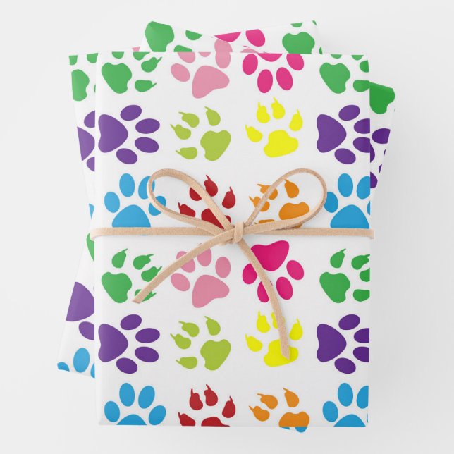 Farbige Pfoten, Hundepfoten, Katzenpaws Geschenkpapier Set (Beispiel)