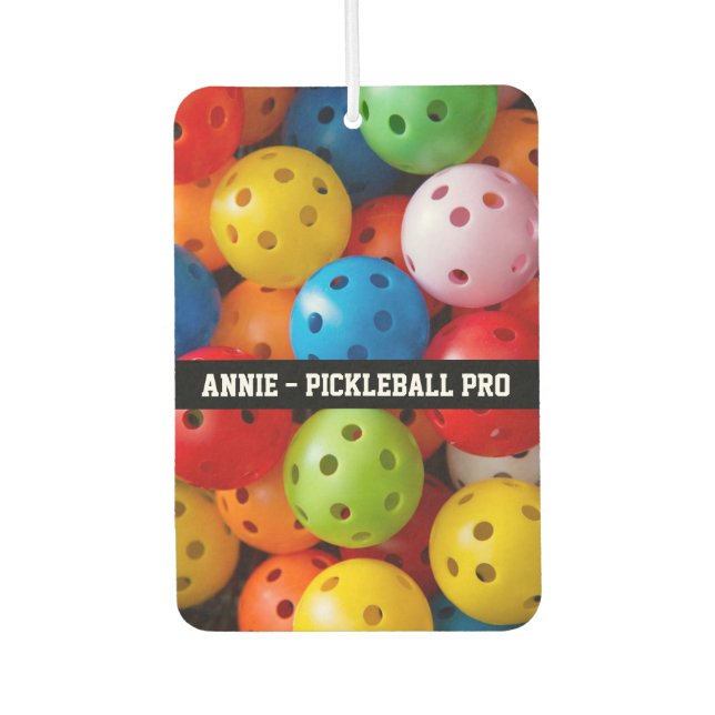 Farbige Pickleballs, benutzerdefinierter Text Autolufterfrischer (Vorderseite)
